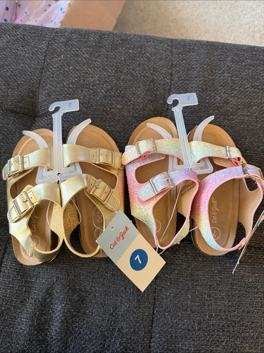 Cat & Jack Gold and Pink Glitter Toddler Adjustable Buckle Sandals